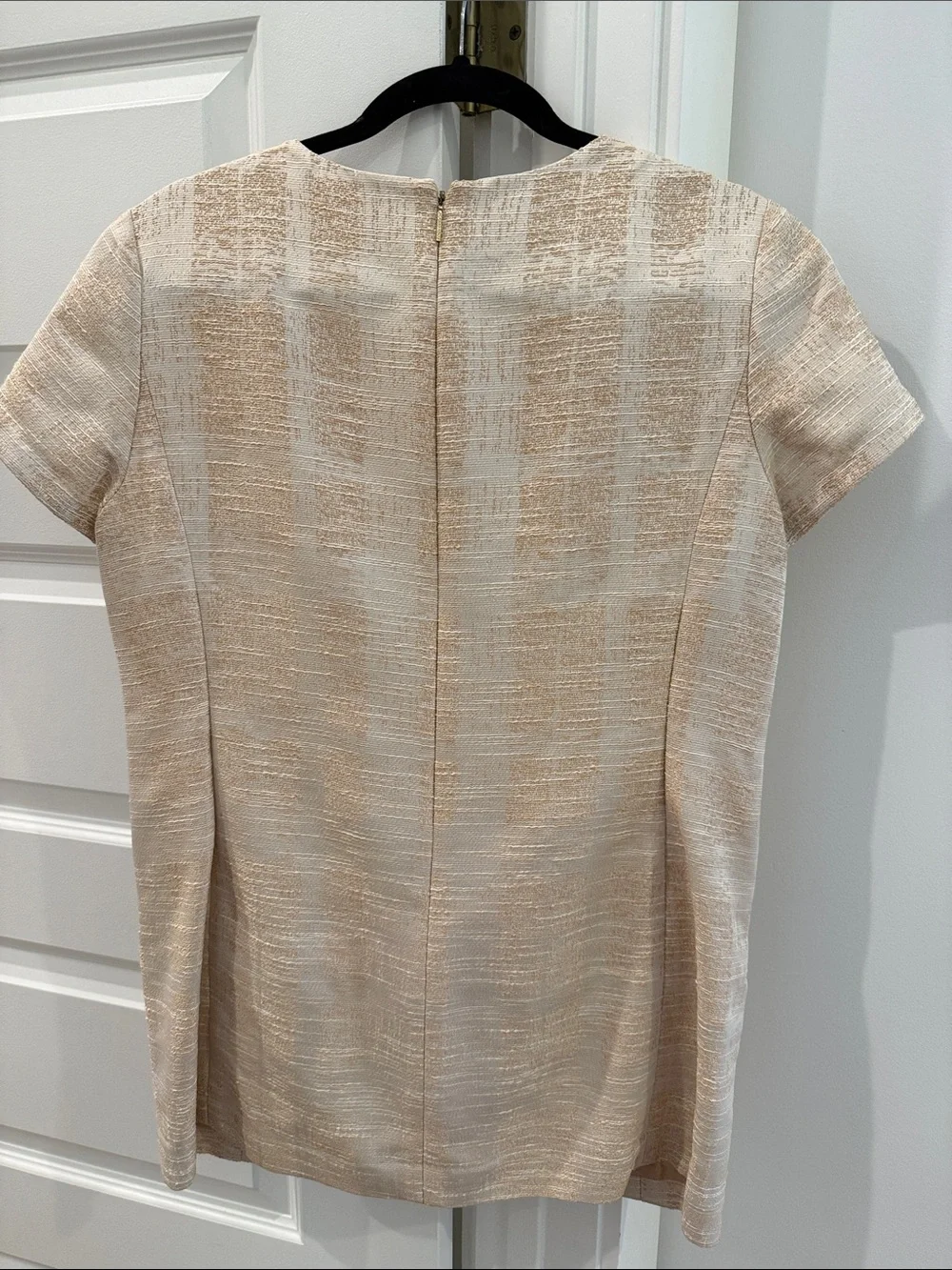 Tory Burch Cream Short-Sleeve Embellished Pocket Shift Dress